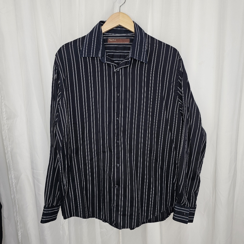Perry Ellis Men's Black Striped Button Down Shirt Size XL